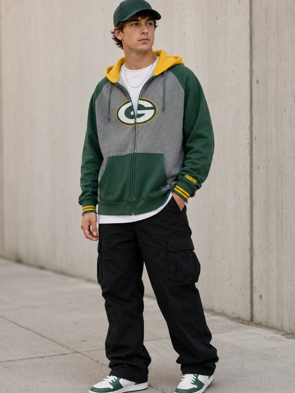 Green Bay Packers Men's Hooded Full-Zip Sweater - Green/Gray/Gold (Unisex)